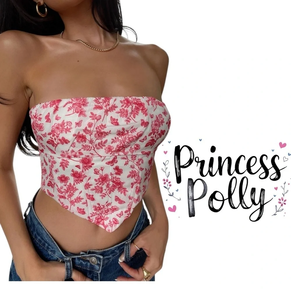 Princess Polly white Juliette bustier with pink butterfly floral print Size 2 - Picture 14 of 15
